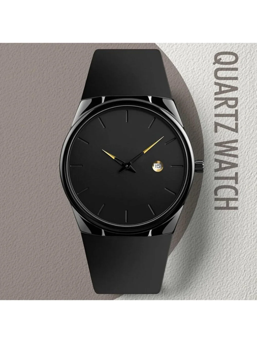 Men's Black Quartz Casual Silicone Strap 30m Water Resistant Sports Wrist Watch